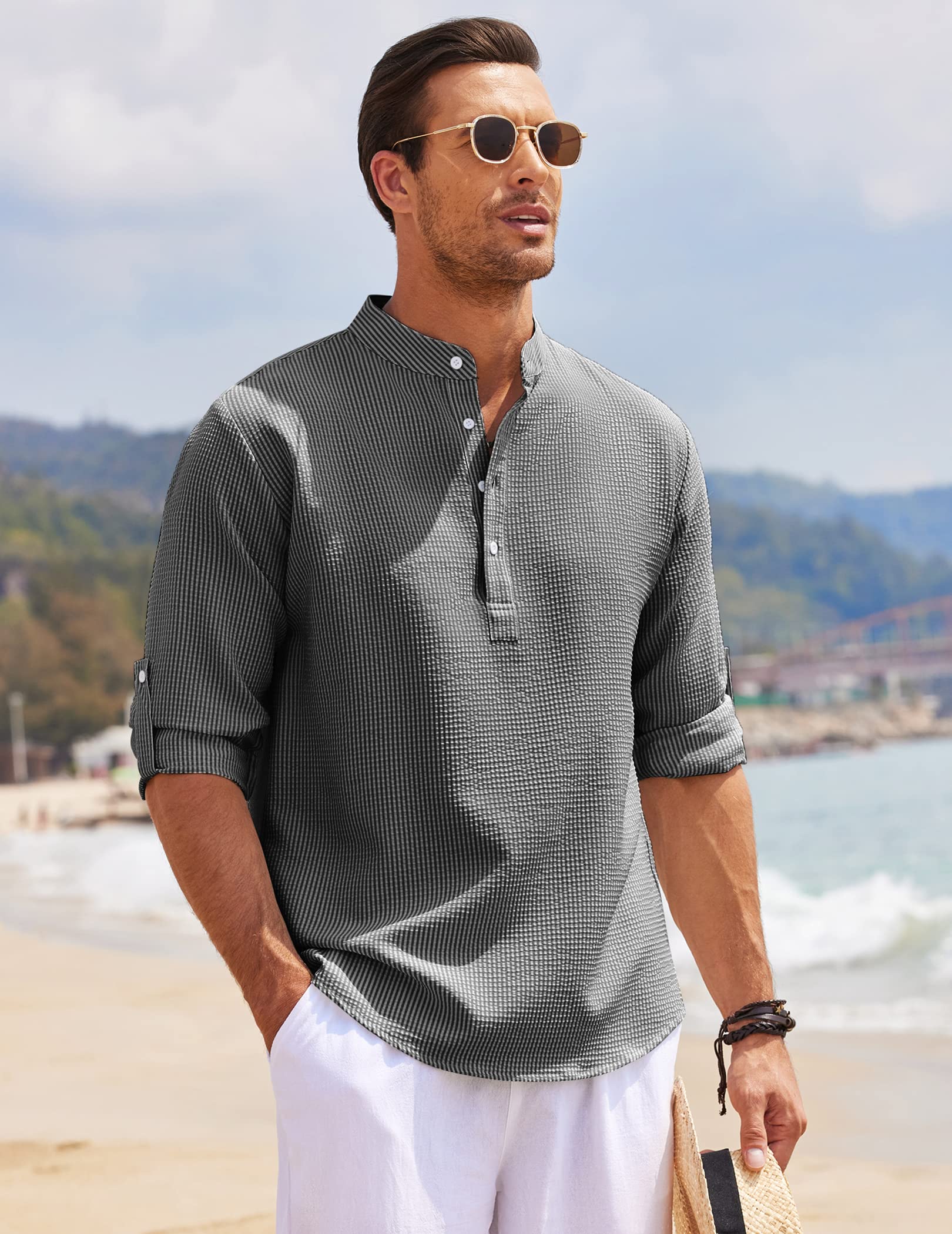 Image of Men's Long Sleeve Henley Casual Shirt