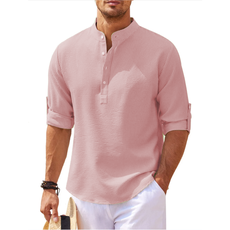 Image of Men's Long Sleeve Henley Casual Shirt