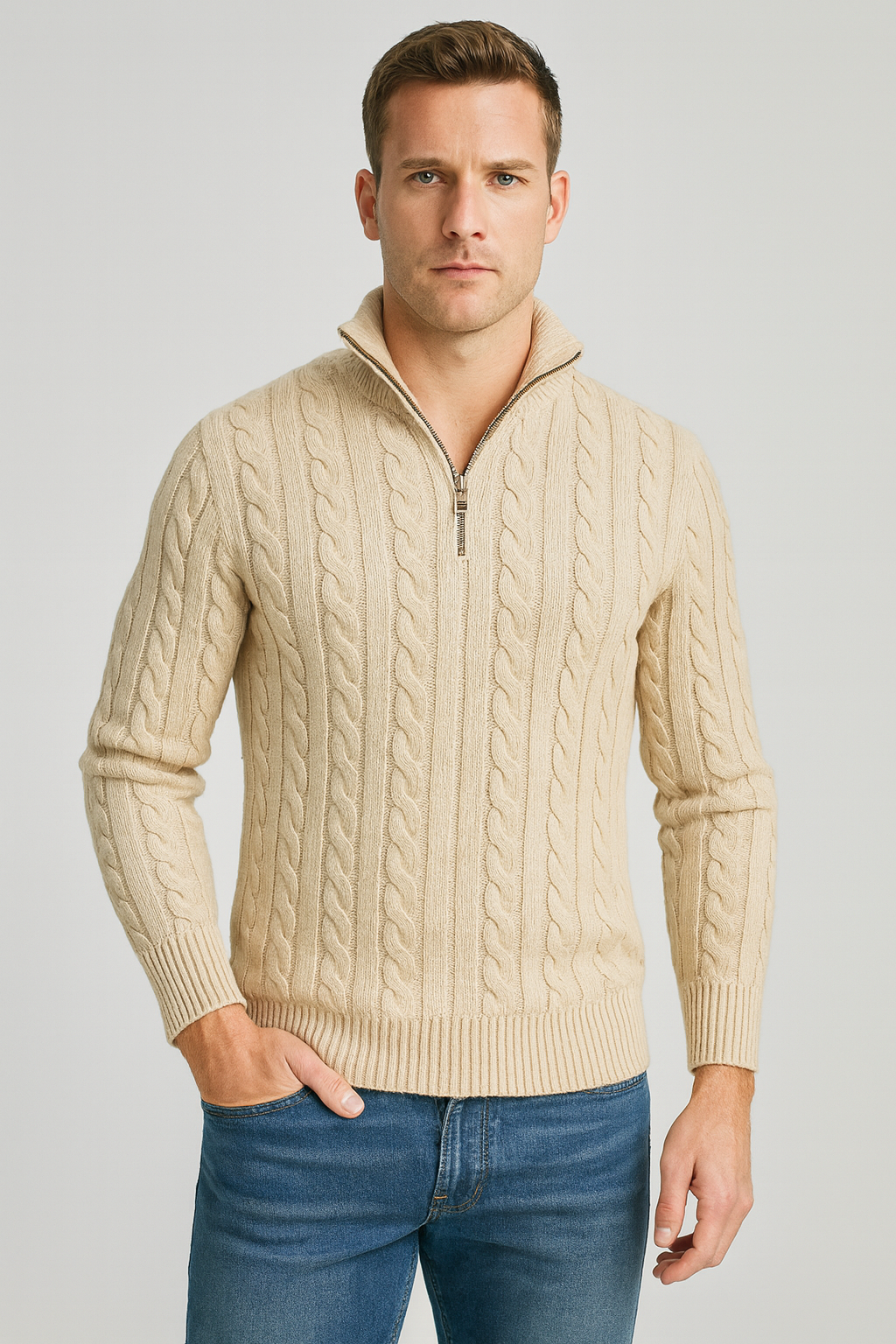 Image of Men's Quarter-Zip Cable Knit Sweater