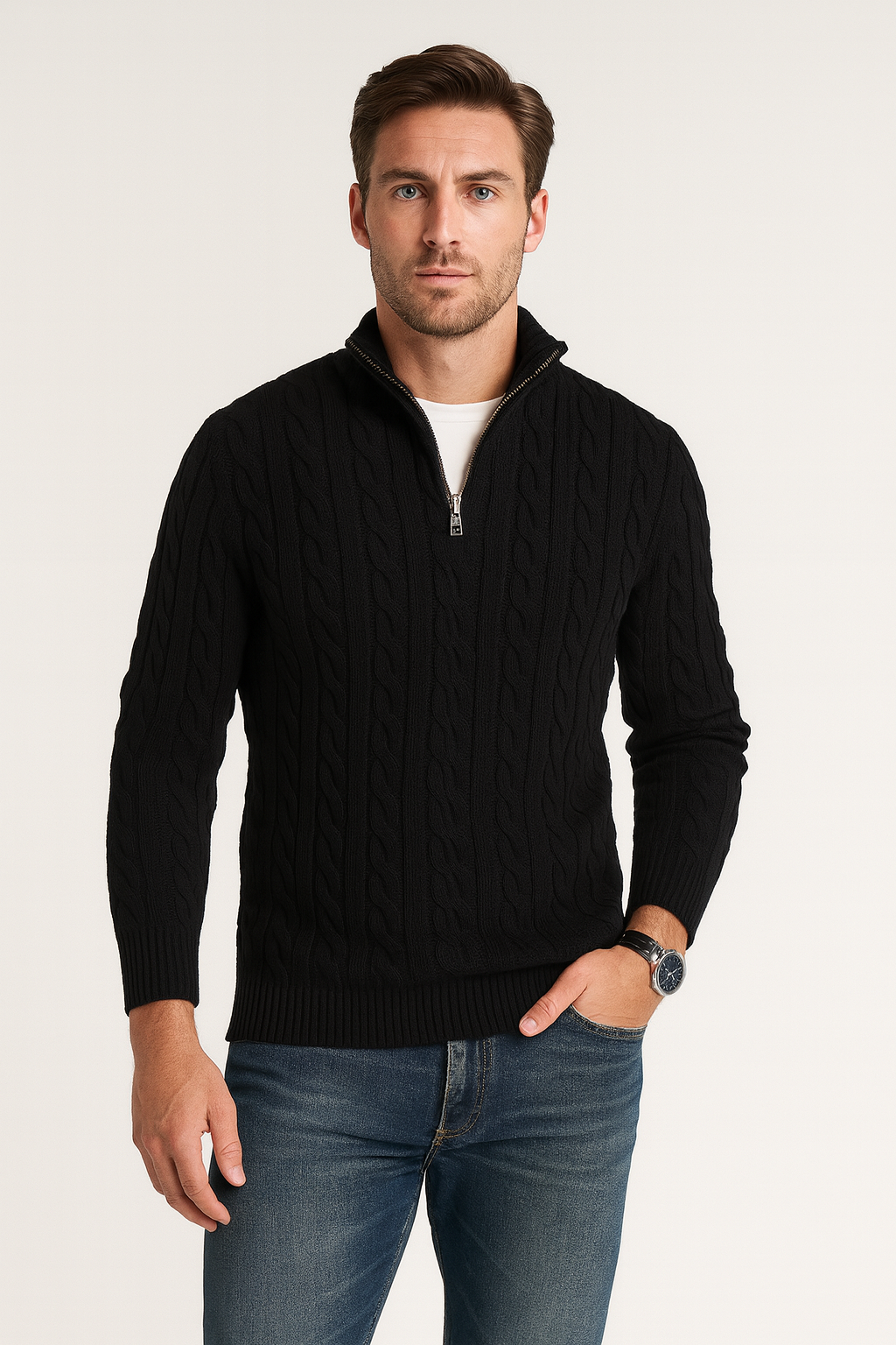 Image of Men's Quarter-Zip Cable Knit Sweater
