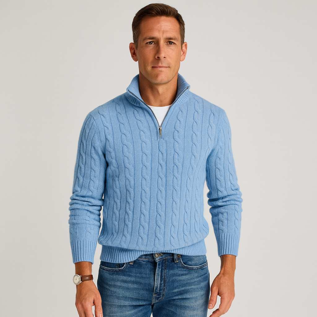 Image of Men's Quarter-Zip Cable Knit Sweater