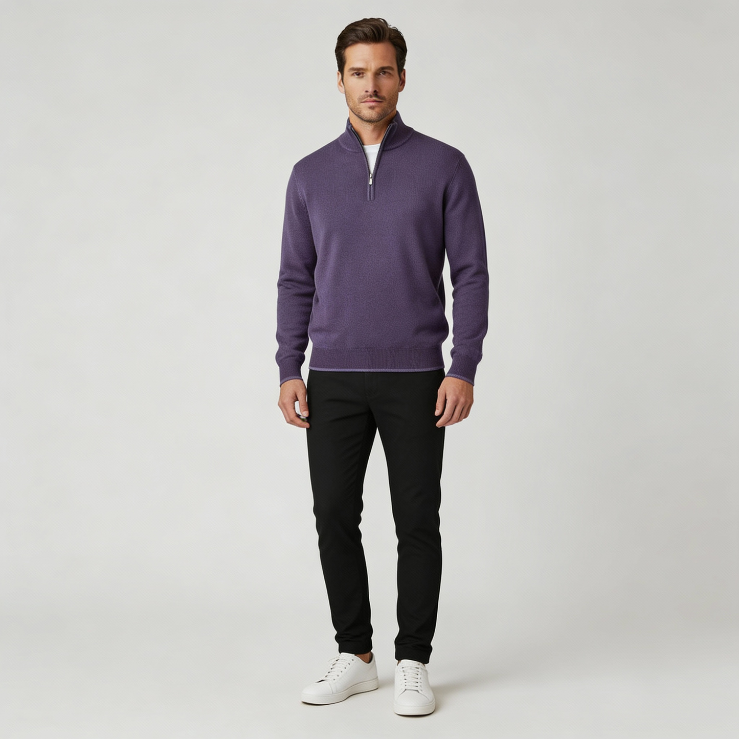 Image of Men's Quarter-Zip Ribbed Knit Sweater