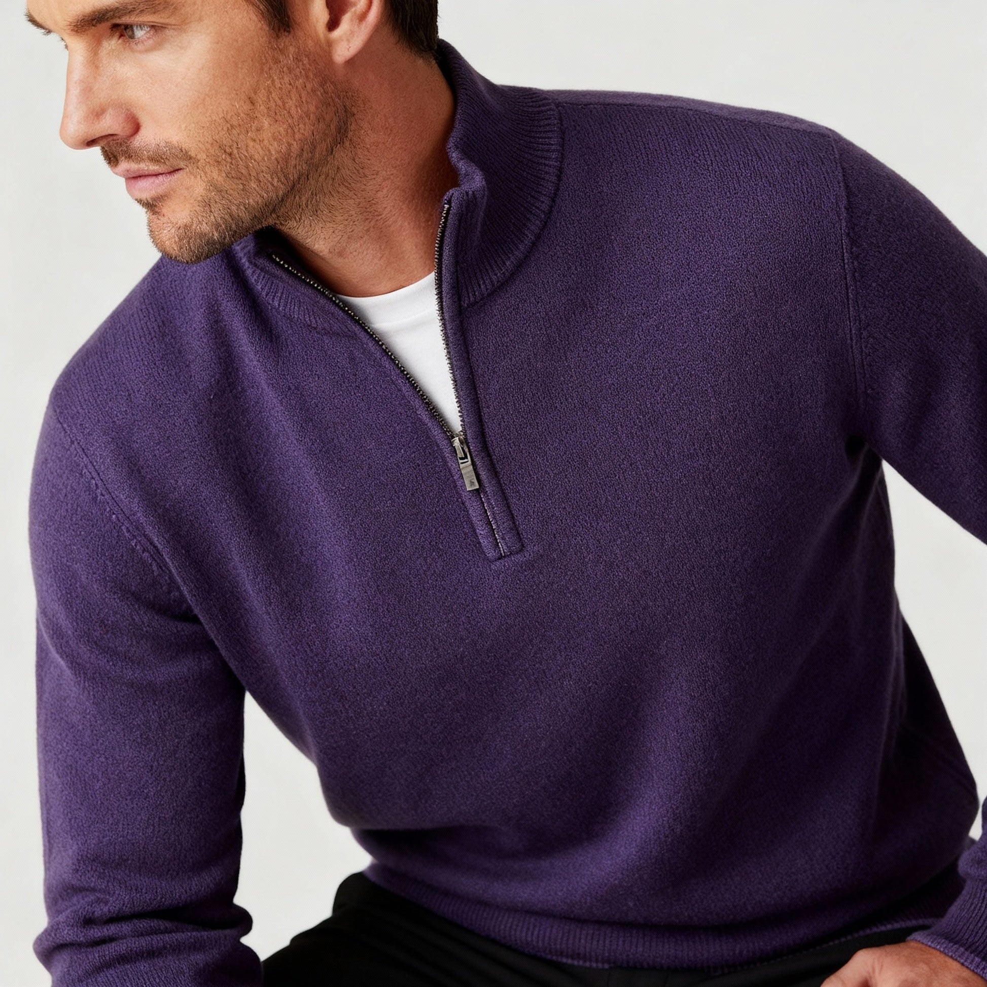 Image of Men's Quarter-Zip Ribbed Knit Sweater