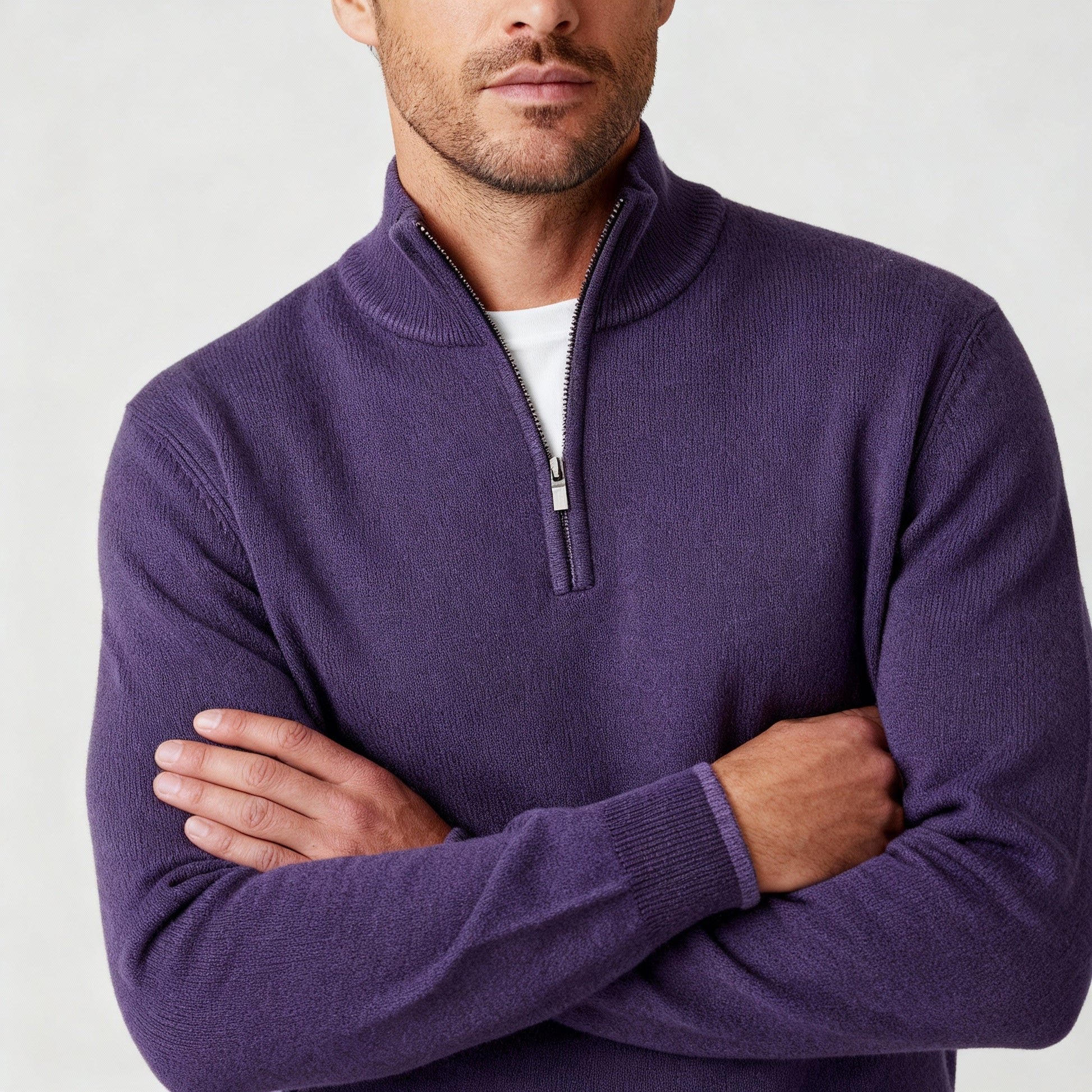 Image of Men's Quarter-Zip Ribbed Knit Sweater