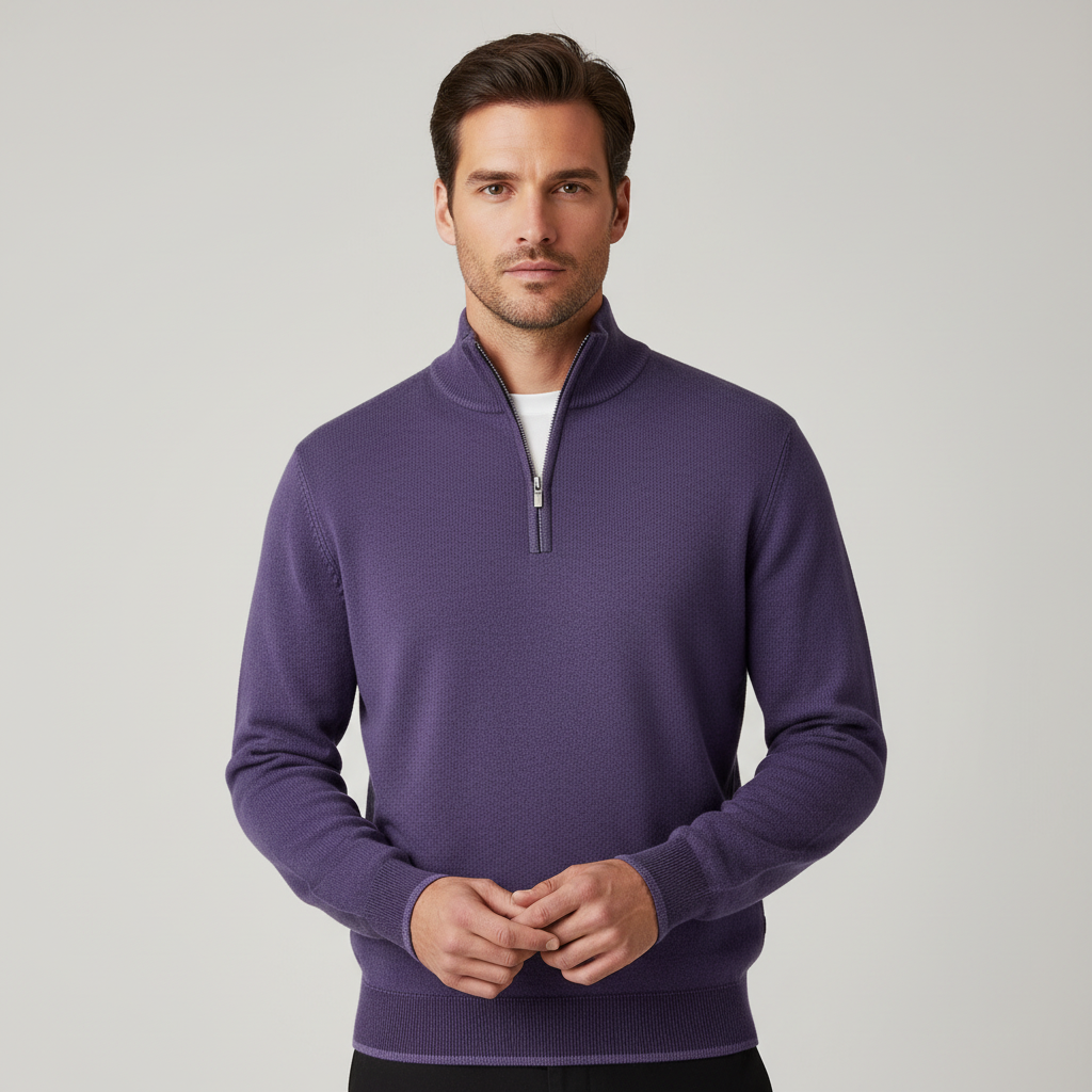 Image of Men's Quarter-Zip Ribbed Knit Sweater