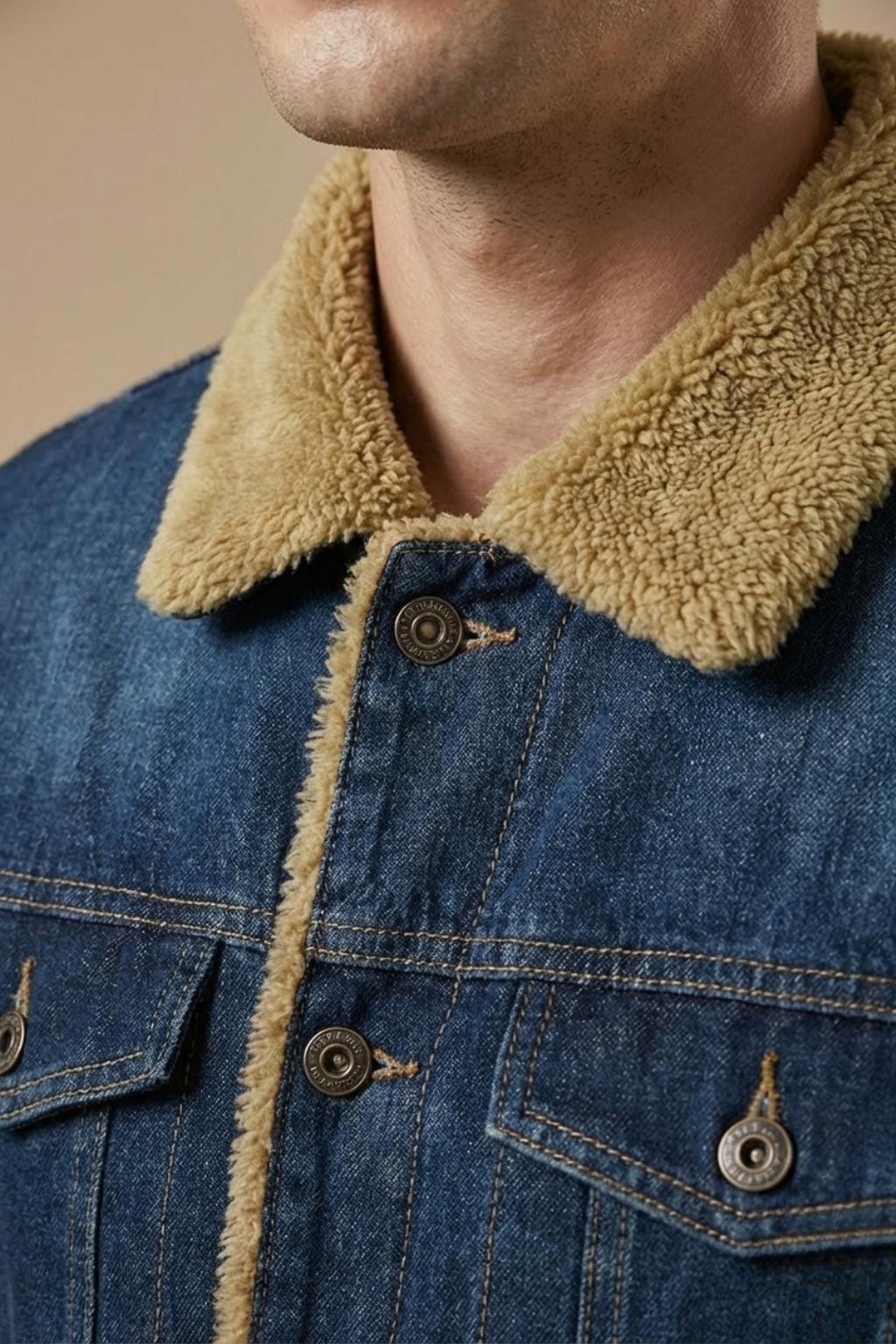 Image of Men's Sherpa Collar Denim Jacket
