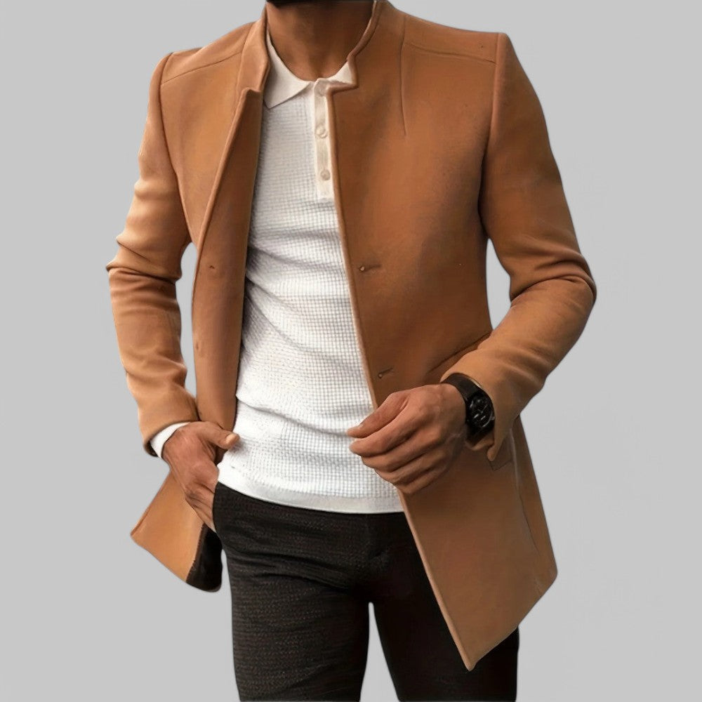 Image of Men's Stand Collar Mid-Length Coat