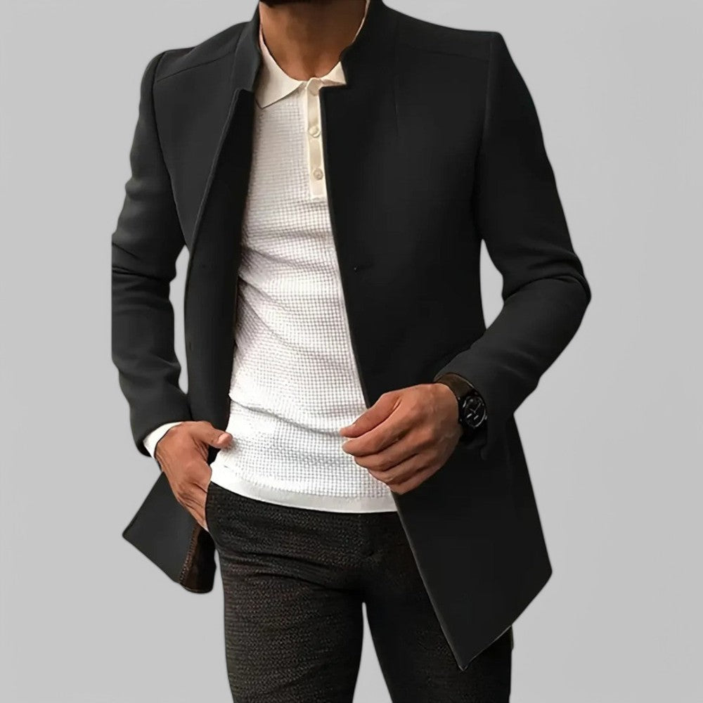 Image of Men's Stand Collar Mid-Length Coat