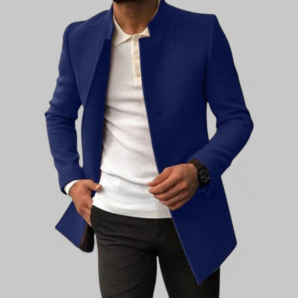 Image of Men's Stand Collar Mid-Length Coat