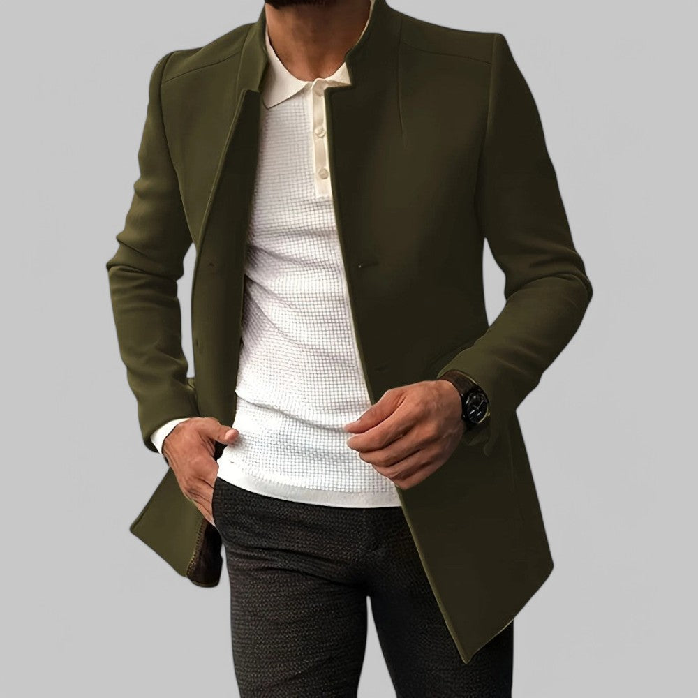 Image of Men's Stand Collar Mid-Length Coat