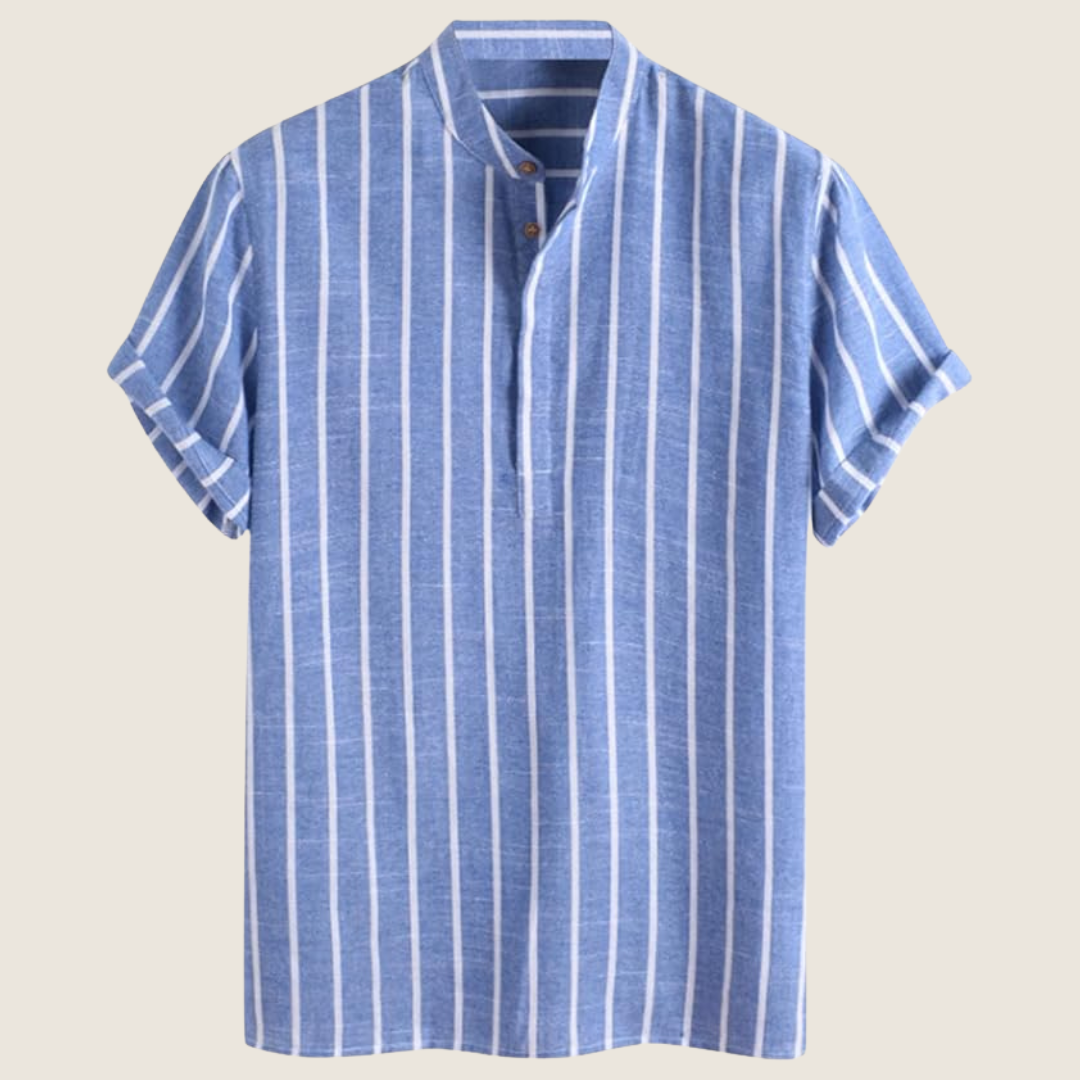 Image of Men's Striped Grandad Collar T-Shirt