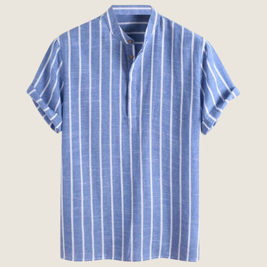 Image of Men's Striped Grandad Collar T-Shirt