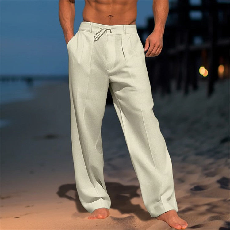 Image of Men's Wide Leg Pleated Drawstring Pants