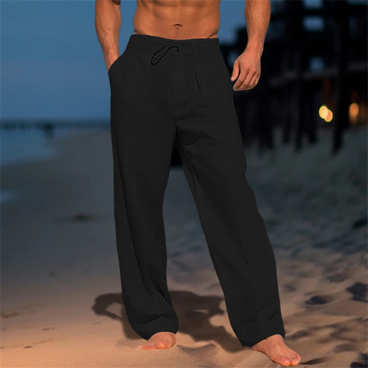 Image of Men's Wide Leg Pleated Drawstring Pants