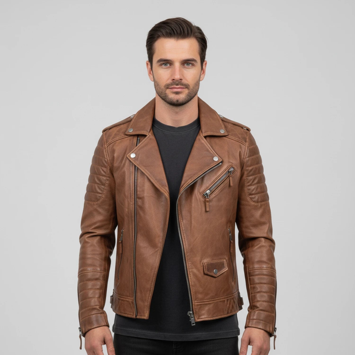 Men's Asymmetrical Leather Biker Jacket image