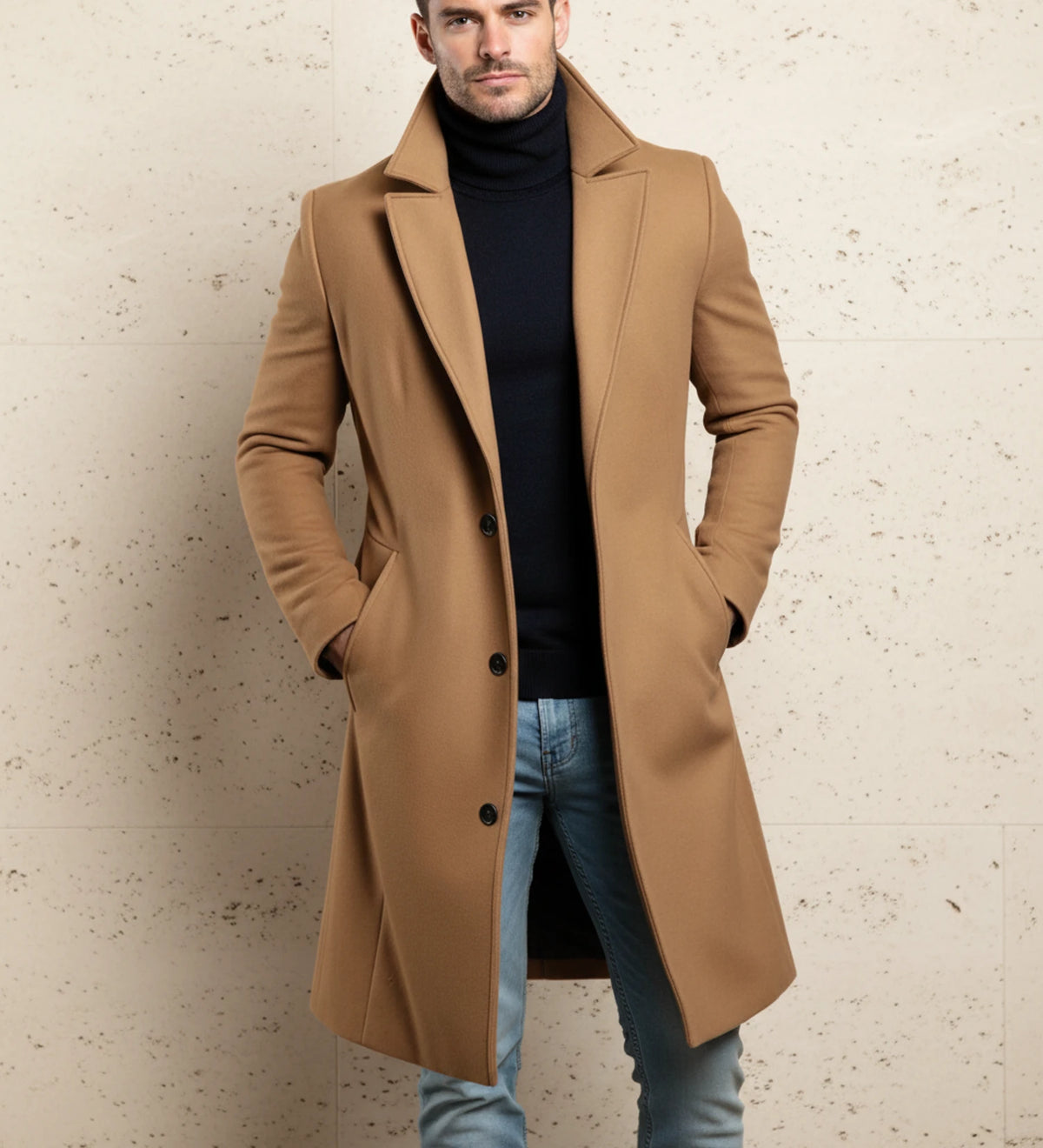Men's Notch Lapel Long Single-Breasted Overcoat – Closora