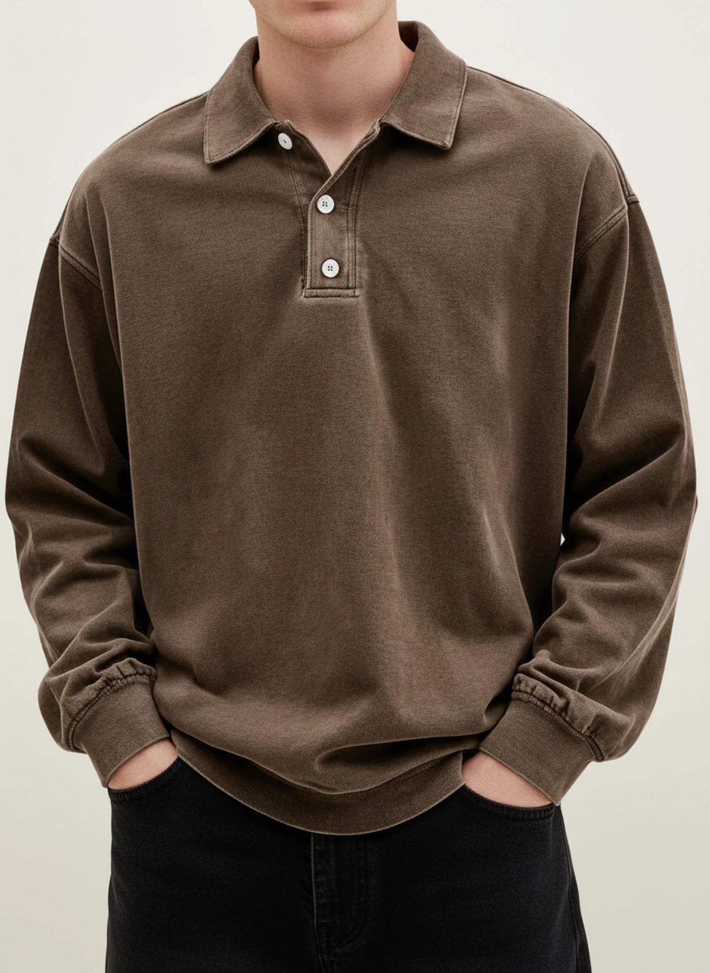 Men's Vintage Style Long Sleeve Polo Shirt