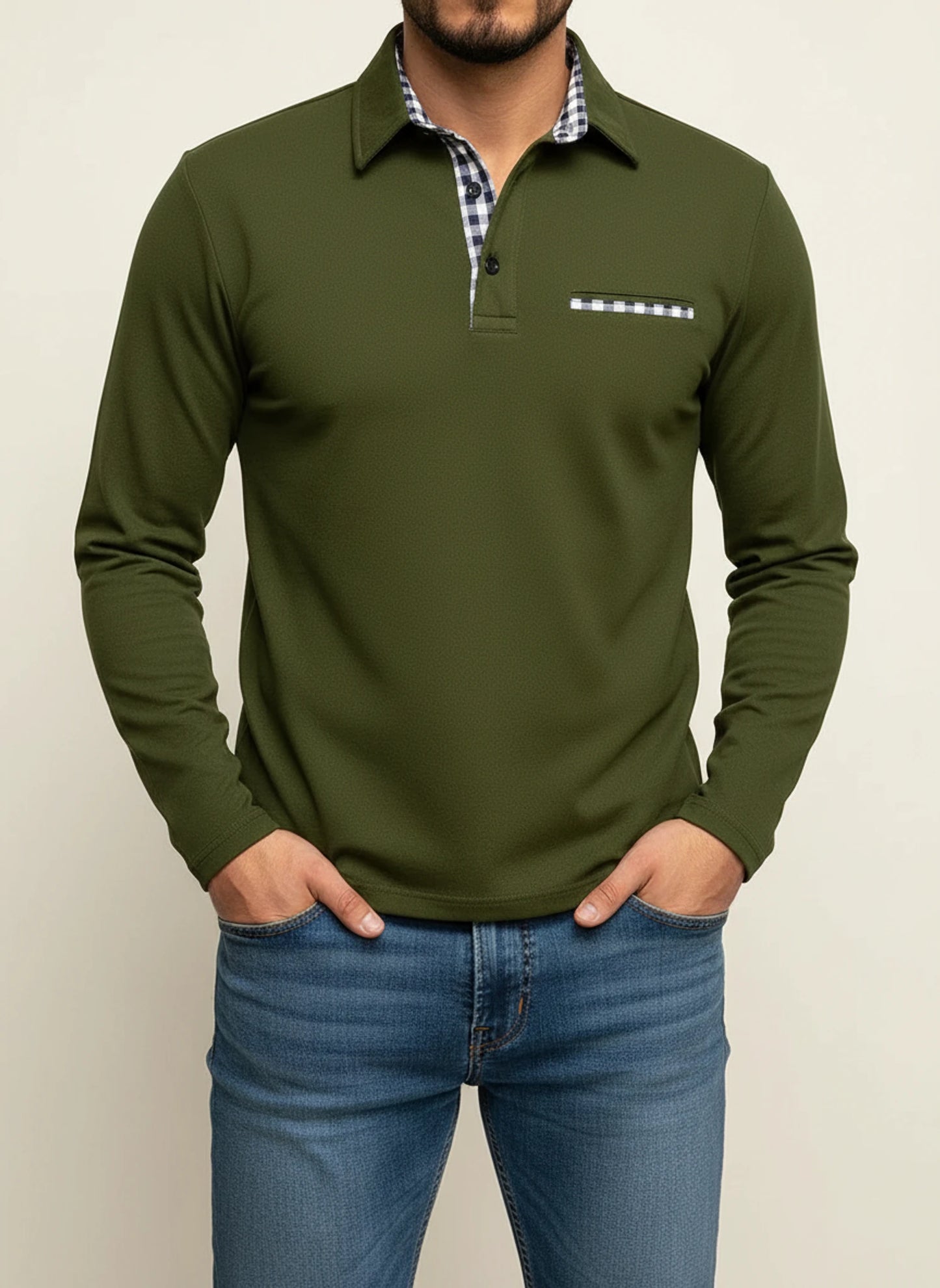 Men's Long-Sleeve Casual Polo Shirt