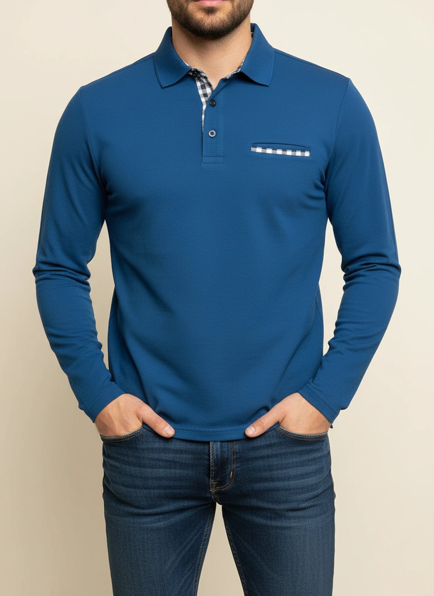 Men's Long-Sleeve Casual Polo Shirt