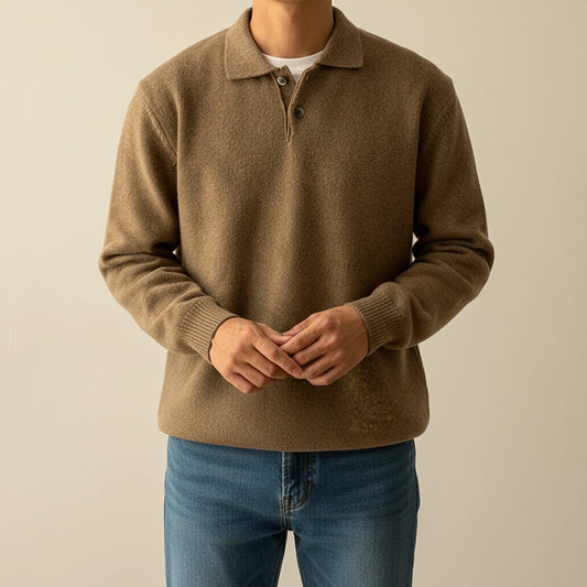 Men's Ribbed Knit Polo Sweater
