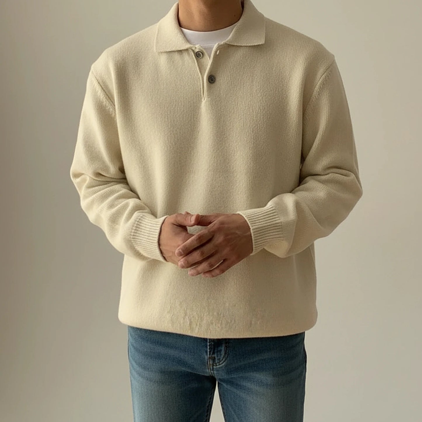 Men's Ribbed Knit Polo Sweater