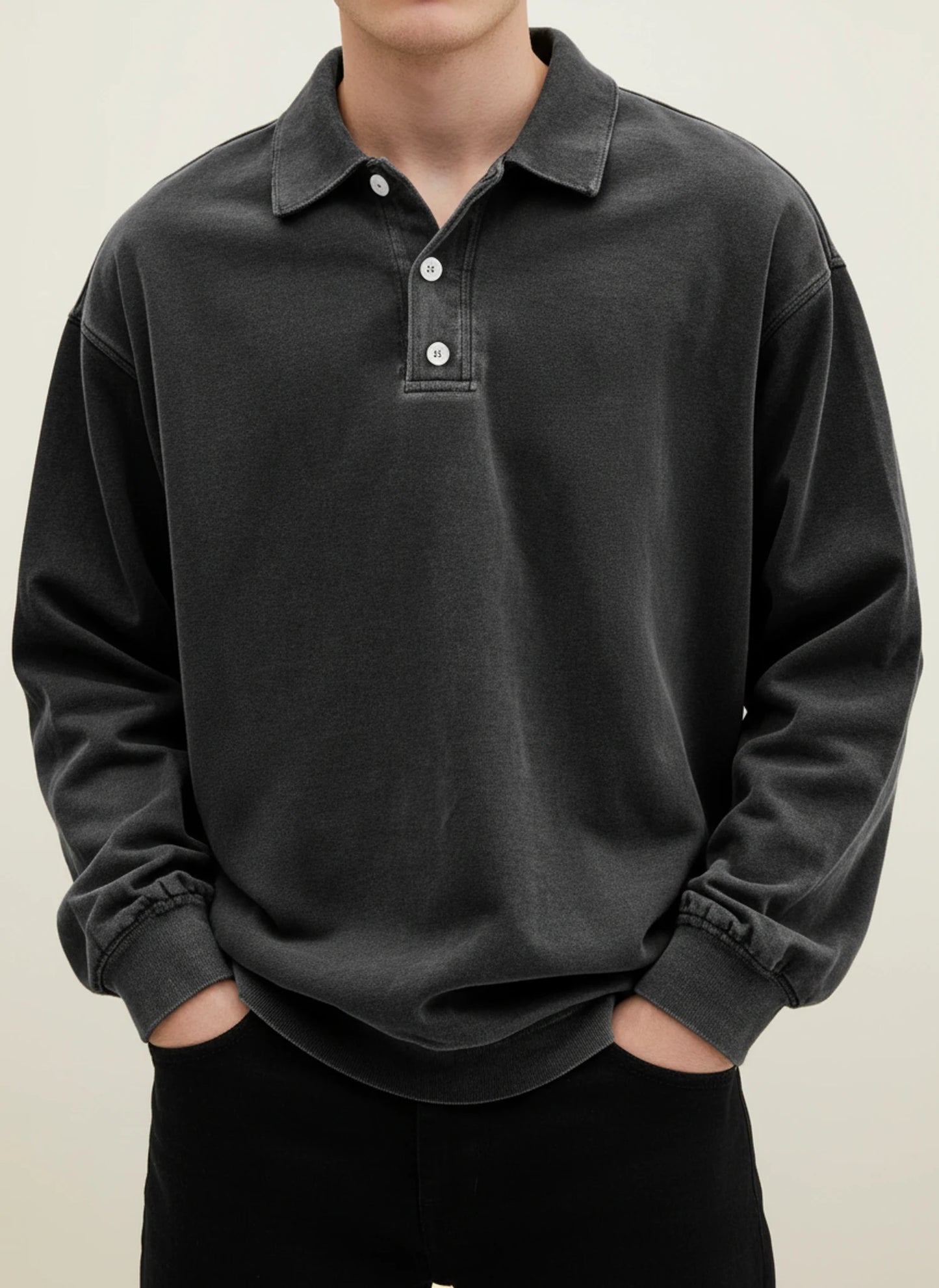Men's Vintage Style Long Sleeve Polo Shirt