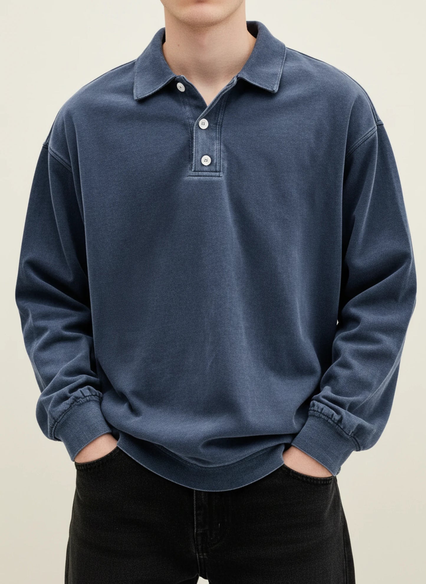 Men's Vintage Style Long Sleeve Polo Shirt