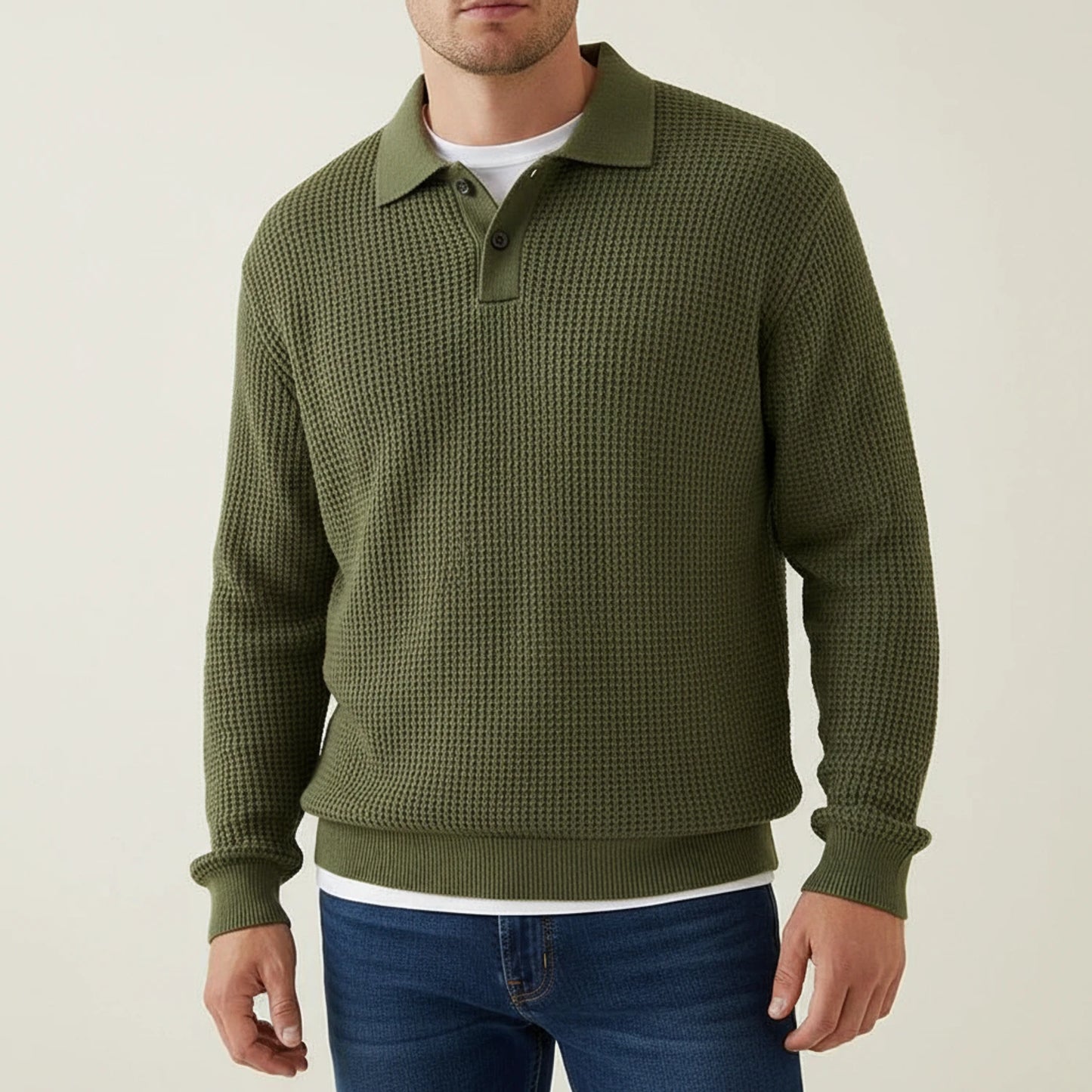 Men's Long-Sleeve Knit Polo Sweater