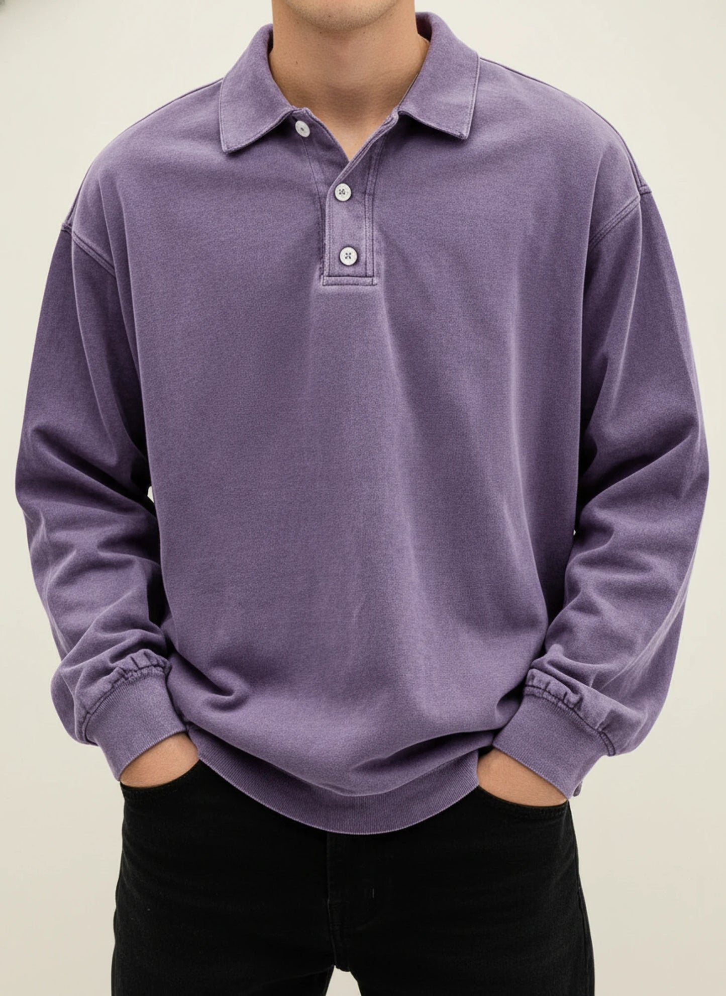 Men's Vintage Style Long Sleeve Polo Shirt