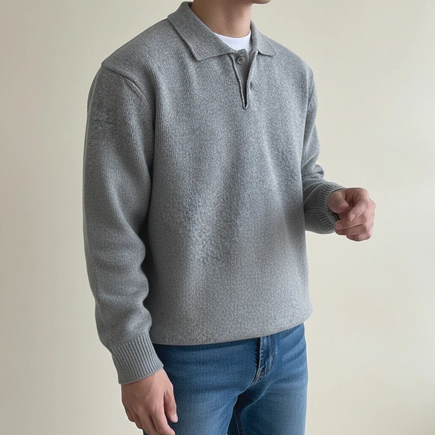 Men's Ribbed Knit Polo Sweater