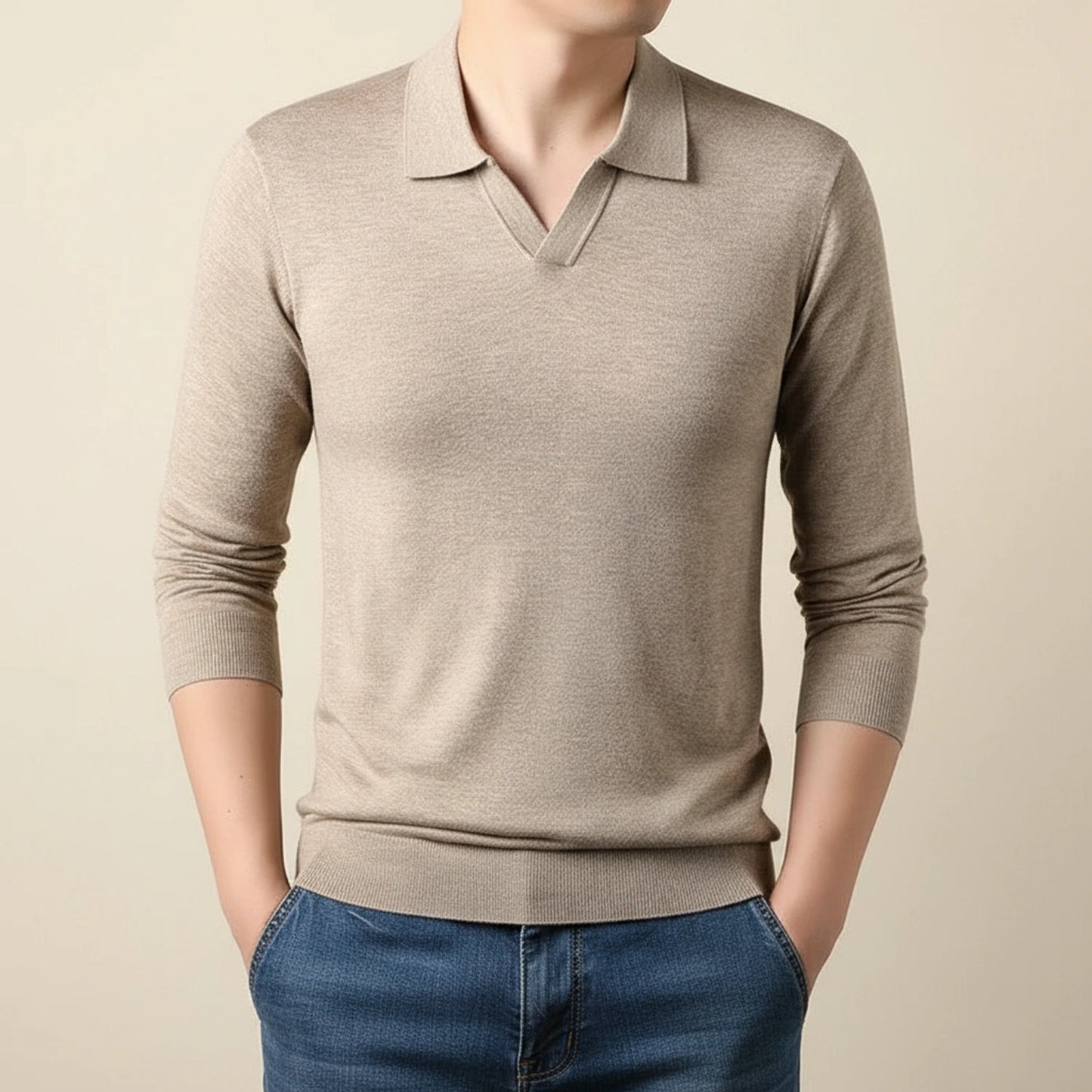 Men's Long-Sleeve Knit Polo Sweater