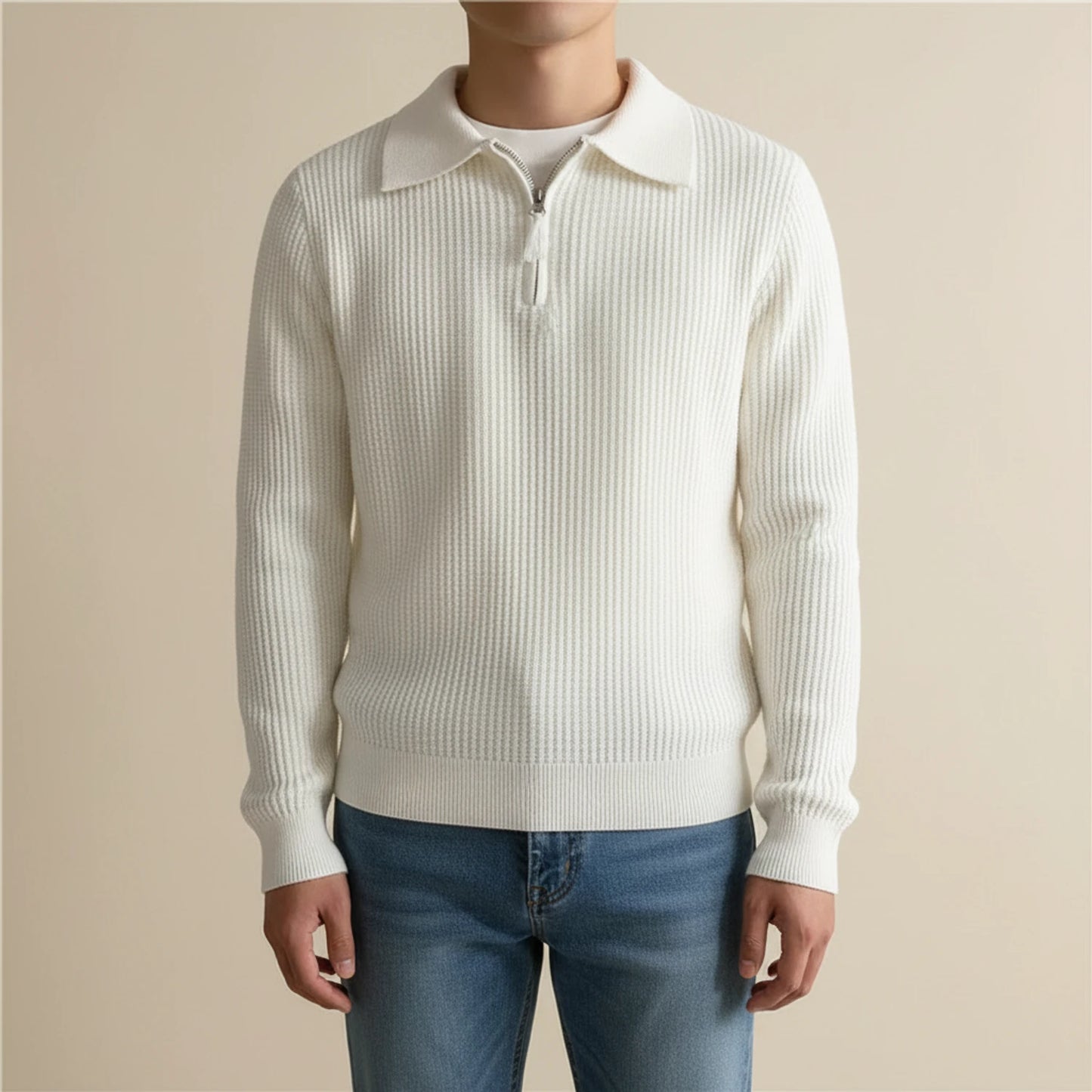 Men's Long-Sleeve Quarter Zip Polo Sweater