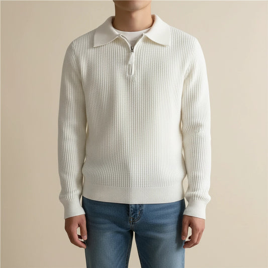 Men's Long-Sleeve Quarter Zip Polo Sweater