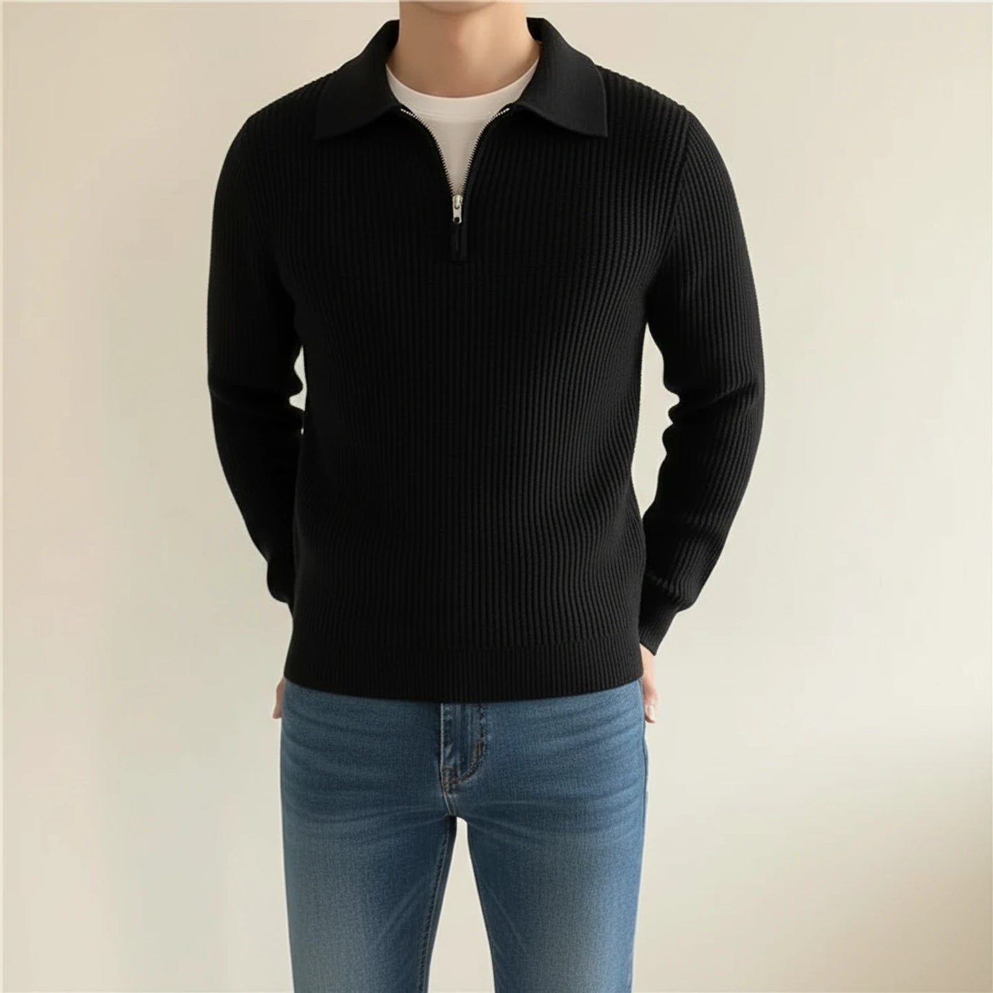 Men's Long-Sleeve Quarter Zip Polo Sweater
