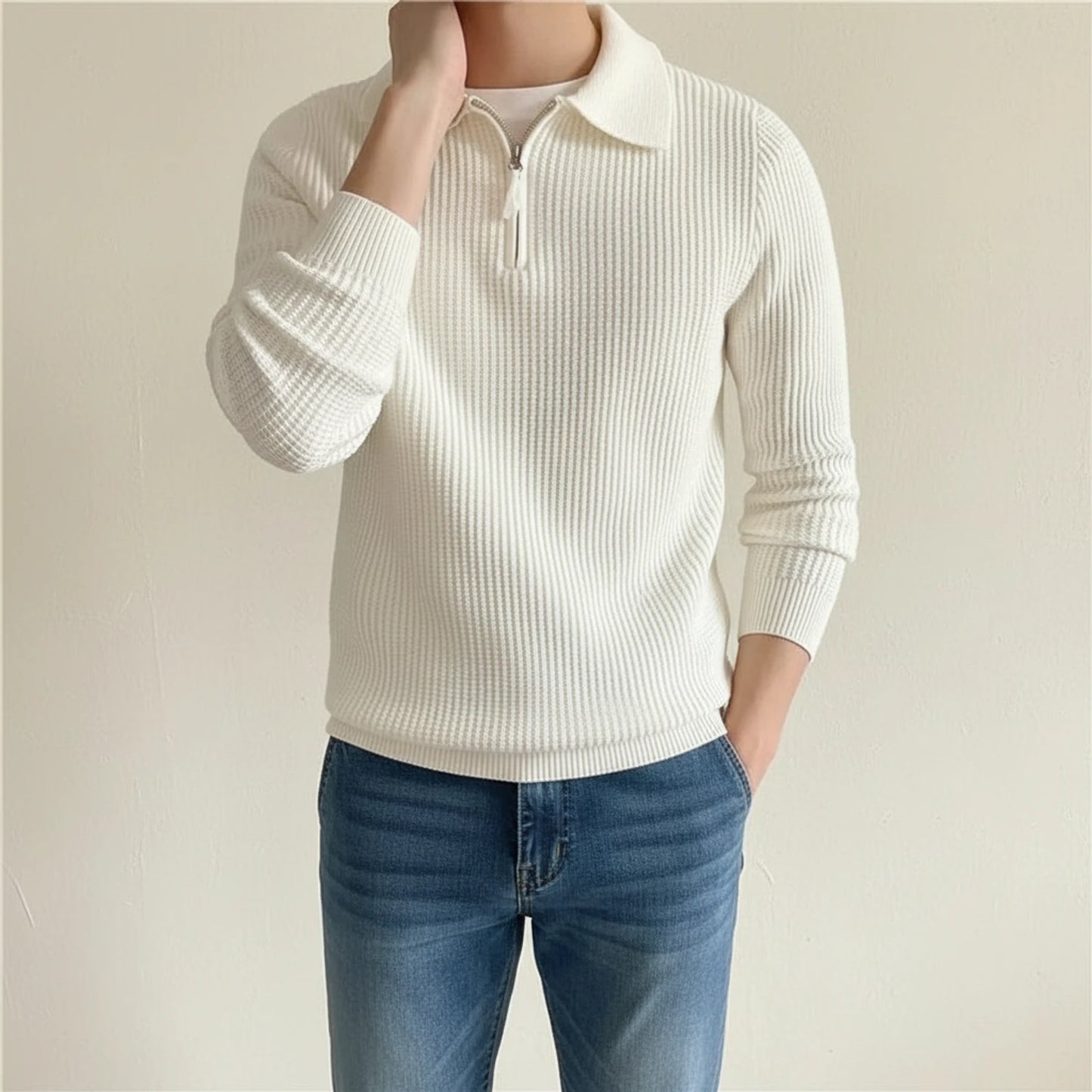 Men's Long-Sleeve Quarter Zip Polo Sweater