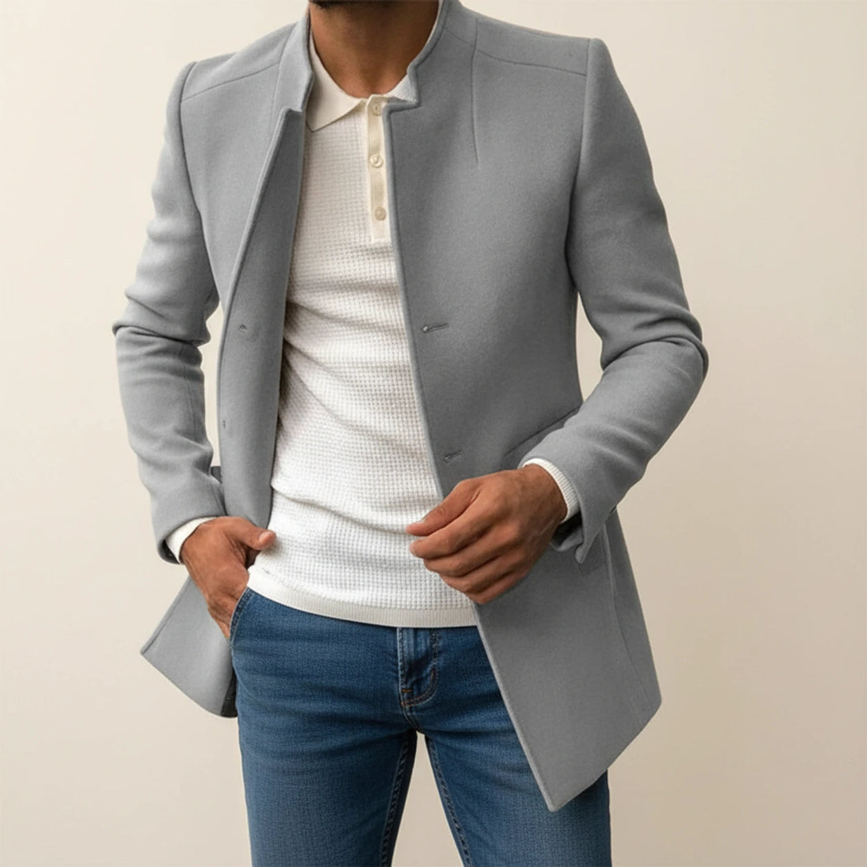 Justice | Men's Stand Collar Single Breasted Overcoat - Grey / XL - Fashion - Zerindi Justice | Men's Stand Collar Single Breasted Overcoat - Grey / XL - Fashion - Zerindi