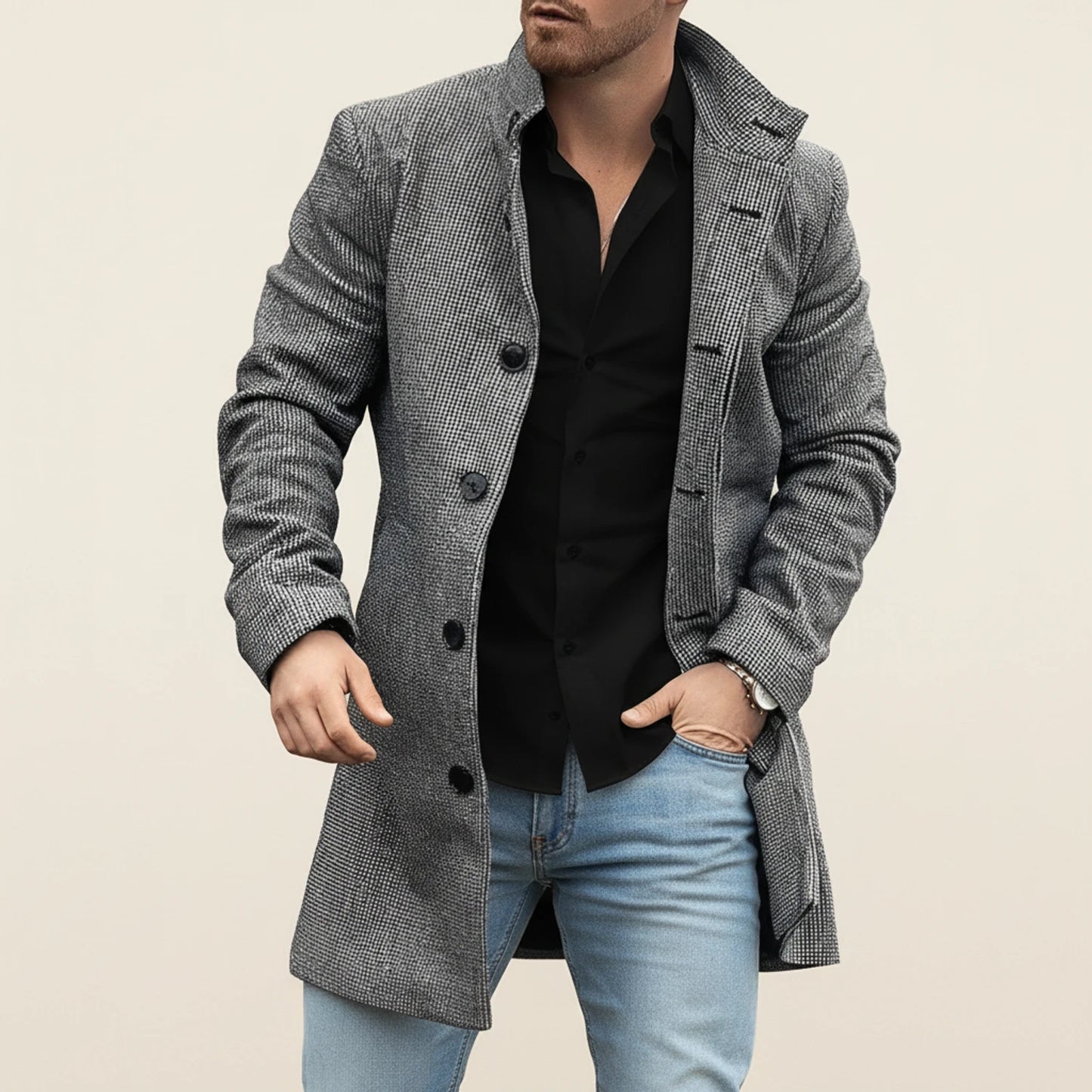 Men's Stylish Notched Lapel Overcoat