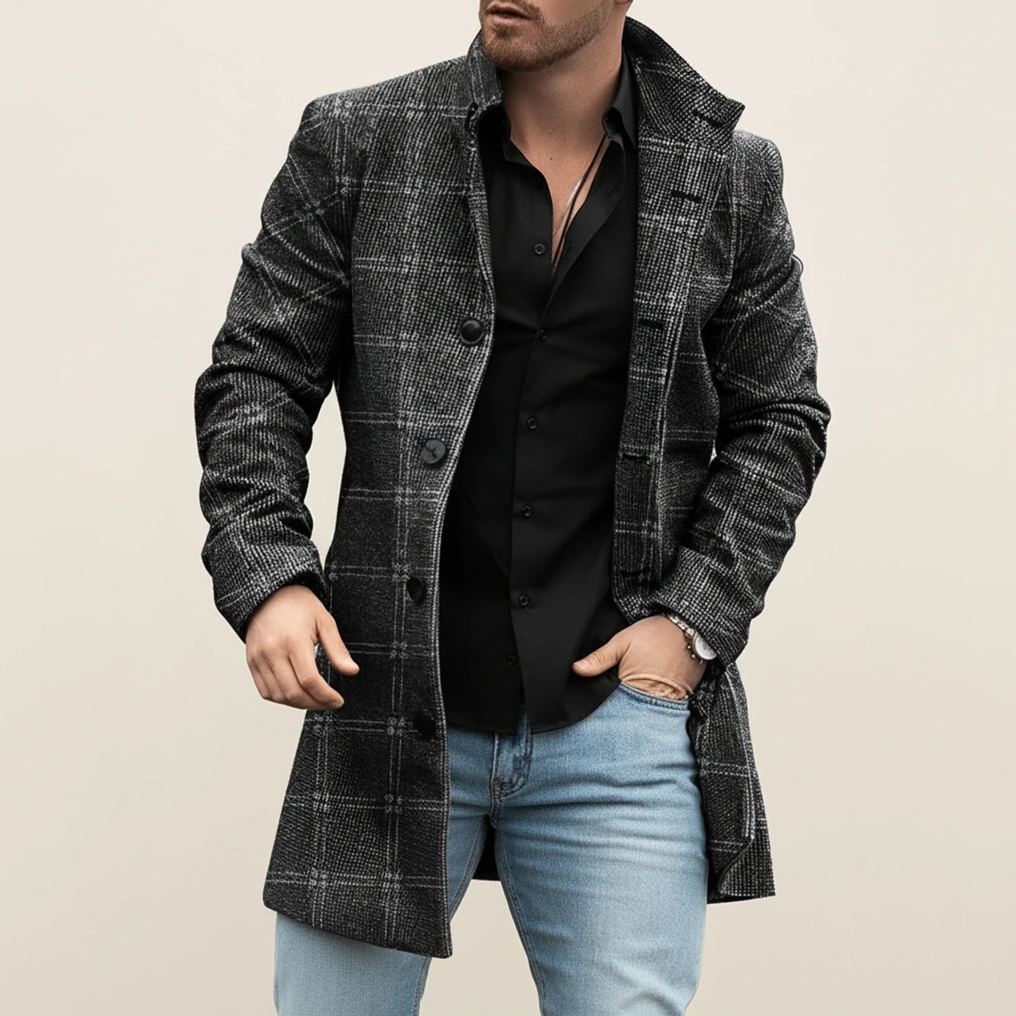 Men's Stylish Notched Lapel Overcoat