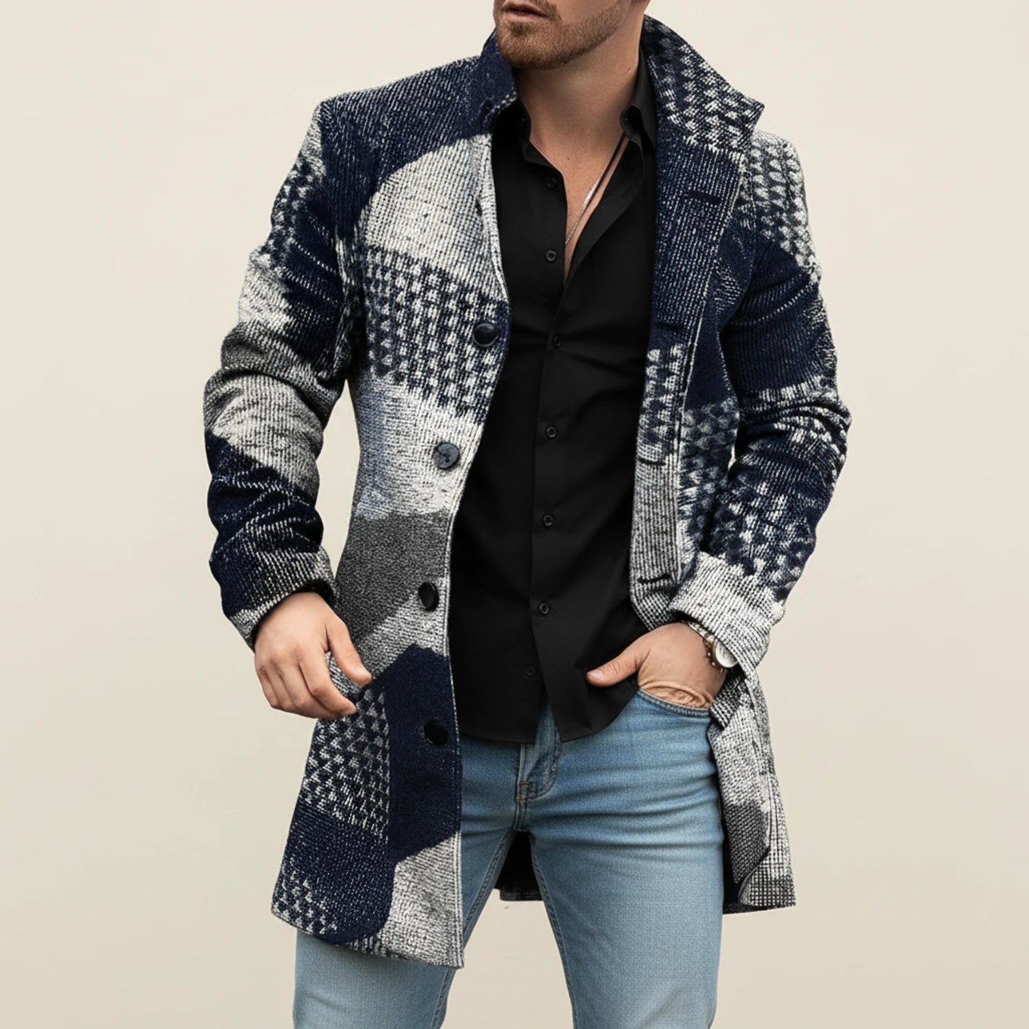 Men's Stylish Notched Lapel Overcoat