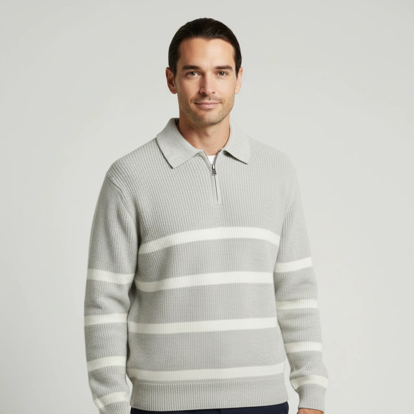 Men's Quarter-Zip Striped Knit Sweater image