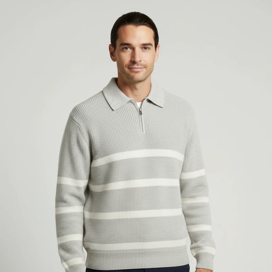 Men's Quarter-Zip Striped Knit Sweater image