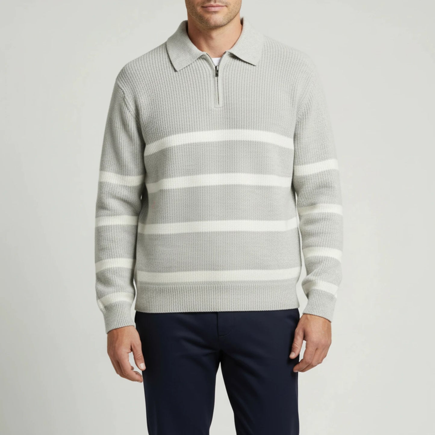 Men's Quarter-Zip Striped Knit Sweater image