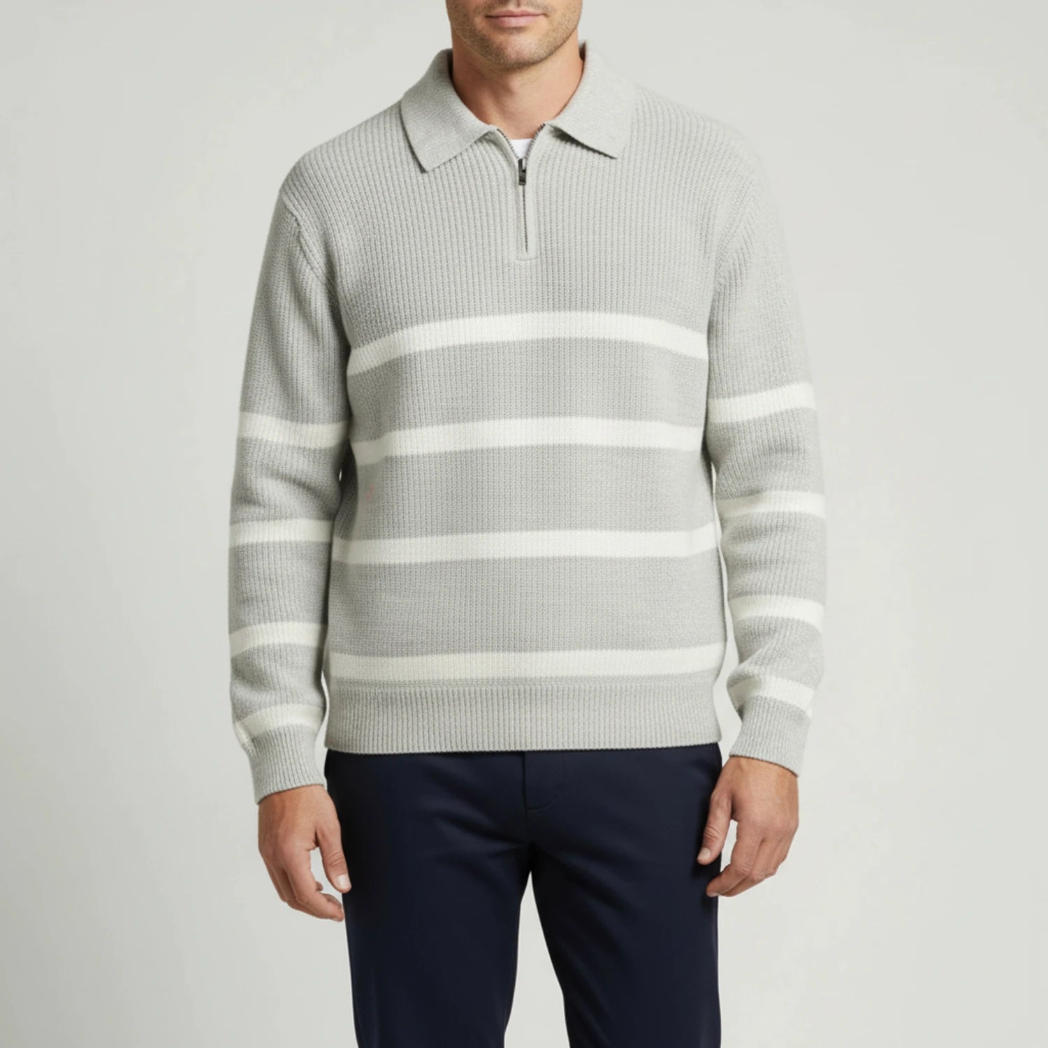 Men's Quarter-Zip Striped Knit Sweater image