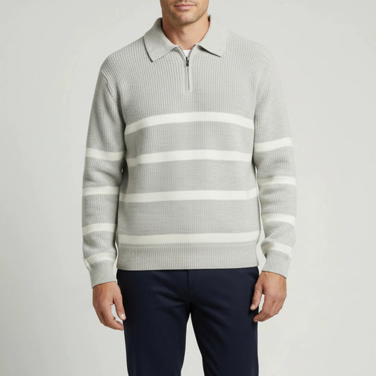 Men's Quarter-Zip Striped Knit Sweater image