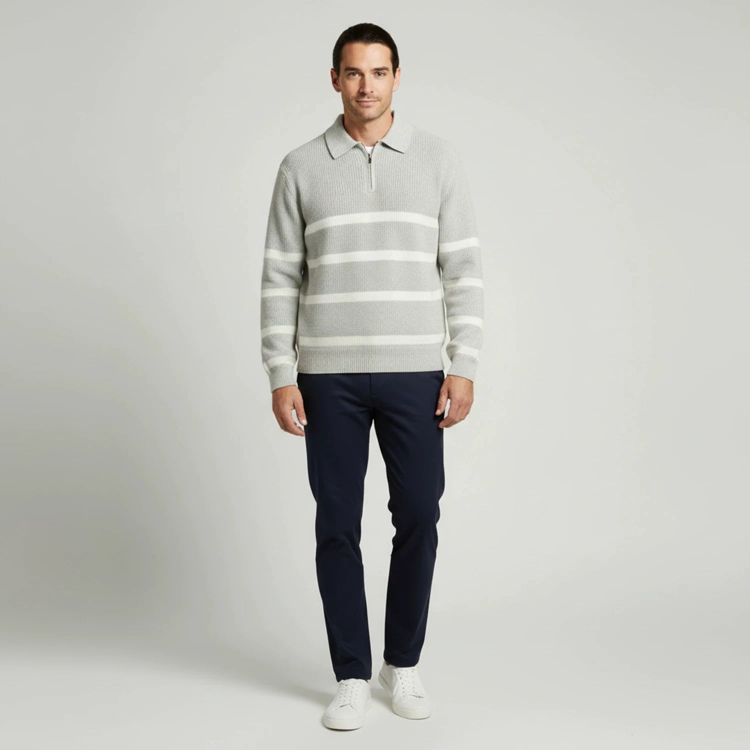Men's Quarter-Zip Striped Knit Sweater image