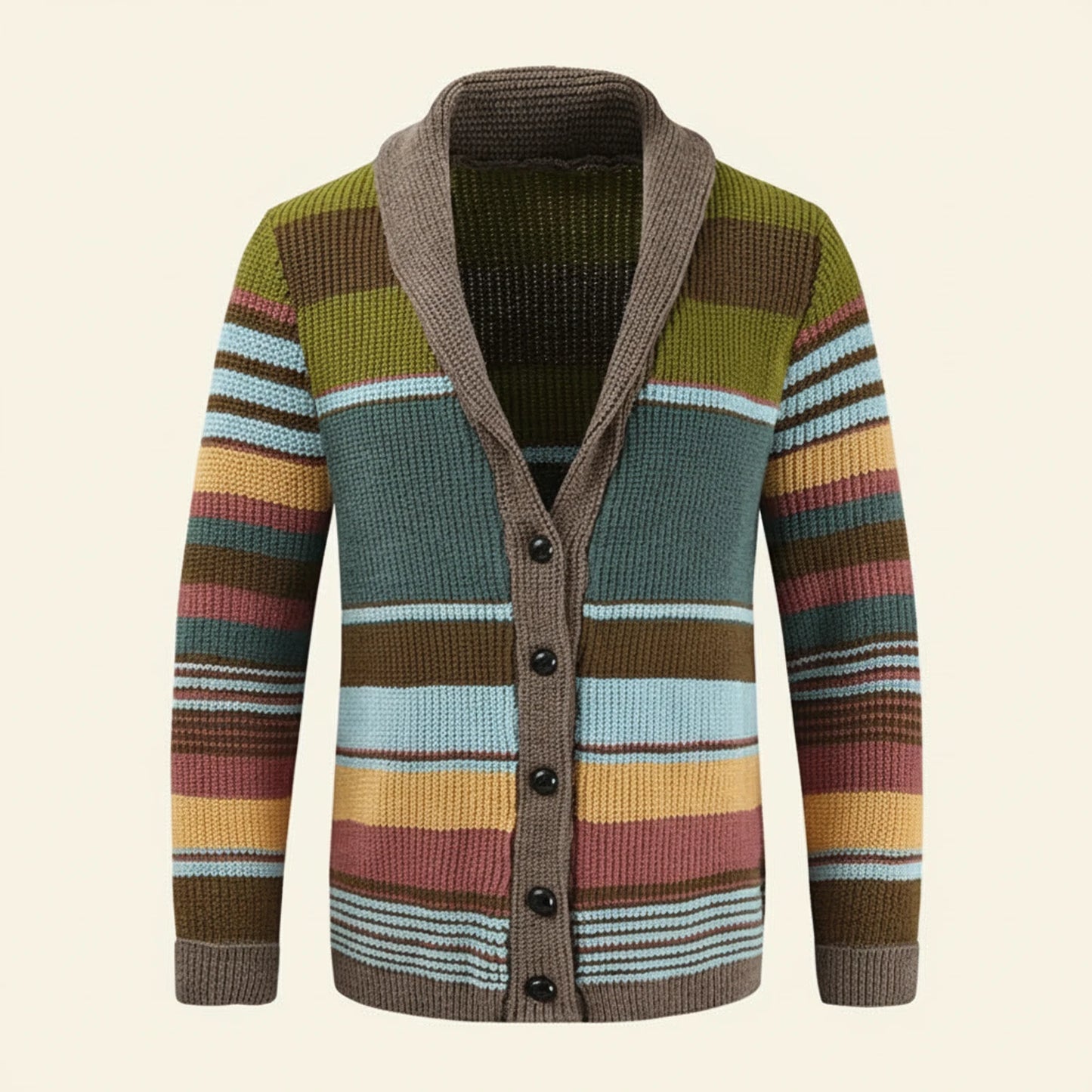 Men's Winter Striped Shawl Cardigan Sweater