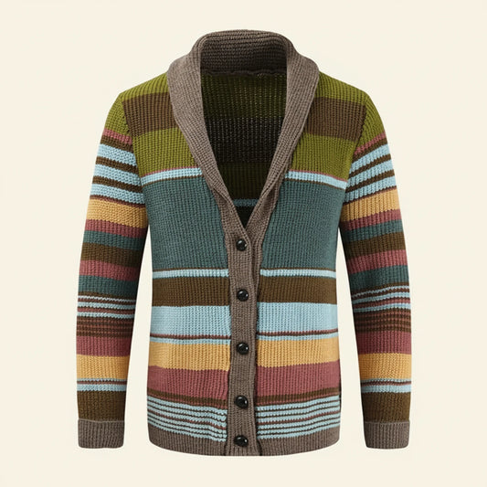 Men's Winter Striped Shawl Cardigan Sweater