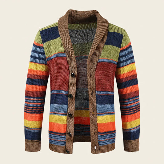 Men's Winter Striped Shawl Cardigan Sweater