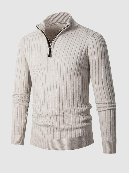 Men's Quarter Zip Ribbed Sweater - Image 1