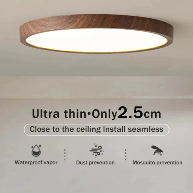 Modern Circular Ultrathin Wooden LED Ceiling Light Fixture